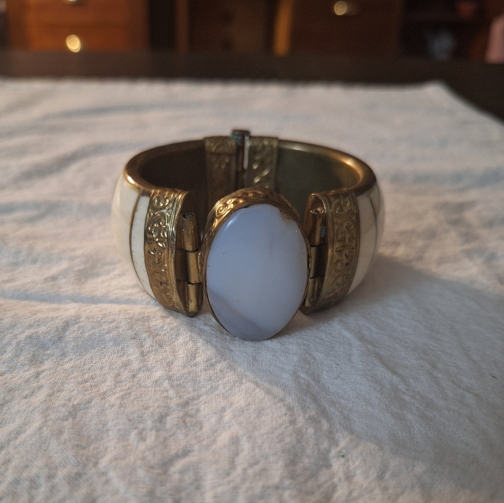 Bone and agate cuff bracelet